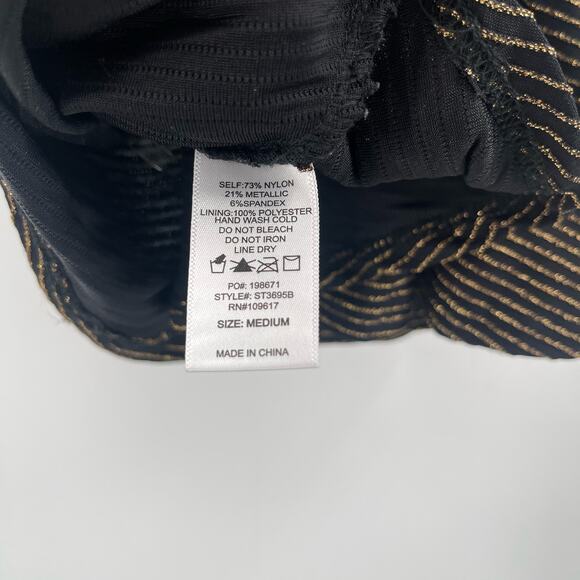 SHINESTAR Tank Size Medium Black and Lurex Gold Stripes Evening Cocktail Peplum - Picture 7 of 9